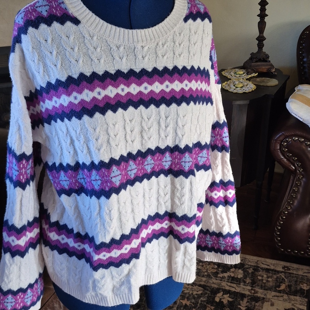 Ann Taylor LOFT Womens Fair Isle Nordic Cabincore Ski Cable Knit SzXXL.($1265) - Picture 2 of 16